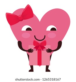 heart love female with gift kawaii character