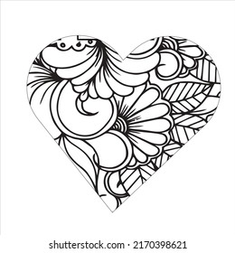 Heart Love Floral Coloring Page , 
 Relaxing Valentine’s Day  Doodle heart mandala coloring page 