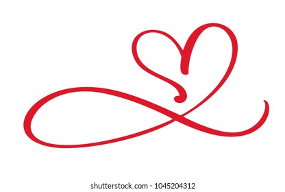 Heart love flourish sign forever. Infinity Romantic symbol linked, join, passion and wedding. Template for t shirt, card, poster. Design flat element of valentine day. Vector illustration