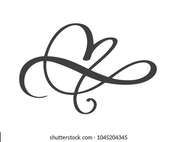 Heart love flourish sign forever. Infinity Romantic symbol linked, join, passion and wedding. Template for t shirt, card, poster. Design flat element of valentine day. Vector illustration