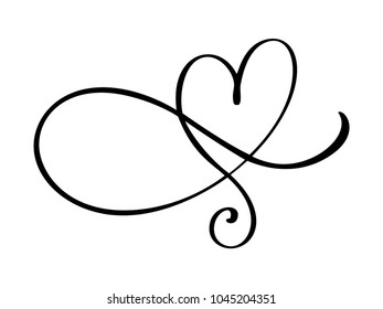 Heart love flourish sign. Romantic symbol linked, join, passion and wedding. Template for t shirt, card, poster. Design flat element of valentine day. Vector illustration