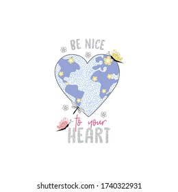 heart love flower pattern butterfly animal glitter text line tee illustration art vector