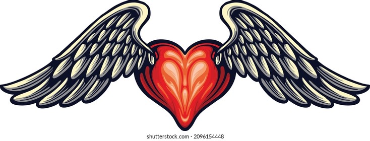 Imágenes de vectores aislados de Heart Love Flying para su trabajo Logo, camiseta de mercadería de mascota, pegatinas y diseños de etiquetas, afiche, tarjetas de felicitación compañía comercial o marcas comerciales.