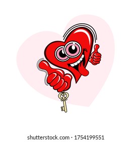 A   corazón enamorado da una llave. Ilustración vectorial. logotipo.