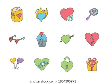 heart love hand drawn linear vector icons isolated on white background.heart love doodle icon set for web and ui design, mobile apps and print products
