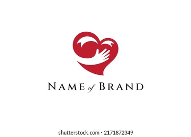 heart or love and hands logo with ribbon variations in simple flat design style