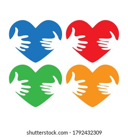 heart love with hug hand illustration vector bundle set