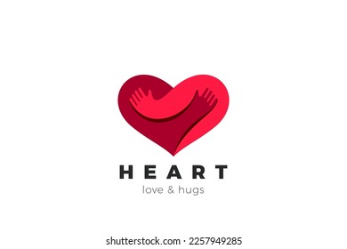 Heart Love Hug Logo Hugging Hands design vector template. Valentines day Romantic dating Charity Donation Logotype icon.