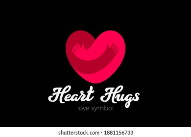 Heart Love Hugs Logo Hugging Hands design vector template. Valentines day Romantic dating Charity Donation Logotype concept icon.