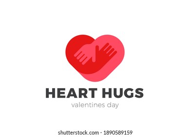 Heart Love Hugs Logo Hugging Hands design vector template. Valentines day Romantic dating Charity Donation Logotype concept icon.