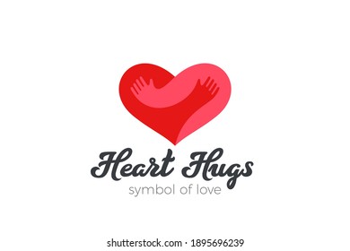 Heart Love Hugs Logo Hugging Hands design vector template. Valentines day Romantic dating Charity Donation Logotype concept icon.