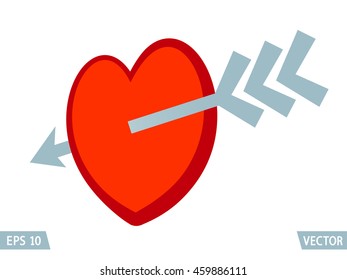 Heart in Love icon. Cartoon design style heart pierced by an arrow. Vector illustration for web and commercial use.