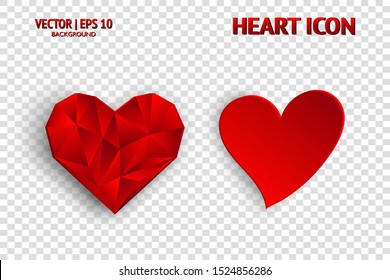 Heart love icon and Valentine’s Day sign set. Red vector romantic flat symbol background collection. Isolated illustration art with shadow can use for mobile and web design, logo, health