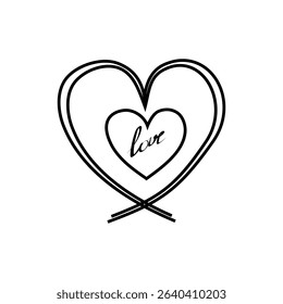 Heart love icon. Double heart symbol. Love text vector. Black outline design.