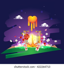 Heart or love icon launch from space port. take off your love concept - vector illustration