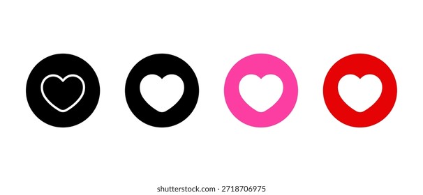 Coração, ícone de amor definido em círculo. Como e símbolo favorito. Romance, sinal de afeto