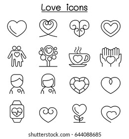 Heart & Love icon set in thin line style