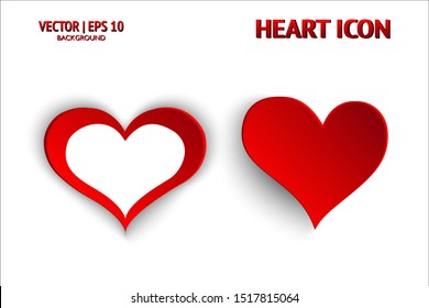 Heart love icon and Valentines Day sign set. Red vector romantic flat symbol background collection. Isolated illustration art with shadow can use for mobile and web design, logo, health, holiday