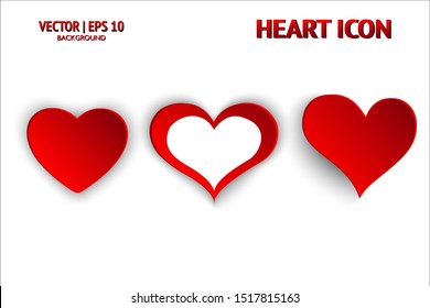 Heart love icon and Valentines Day sign set. Red vector romantic flat symbol background collection. Isolated illustration art with shadow can use for mobile and web design, logo, health, holiday