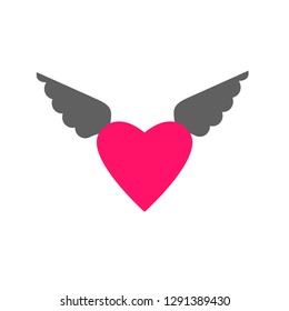 Heart or love icon with wings isolated flat vector sign