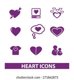 heart, love, icons, signs, illustrations set, vector