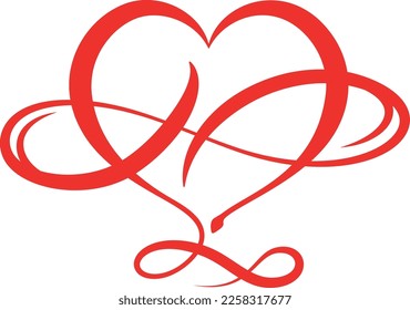 Tinta de amor al corazón. Boda con símbolo romántico infinito. Diseño floreciente ilustración de signo aislado