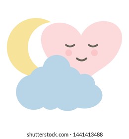 heart love kawaii with cloud and moon
