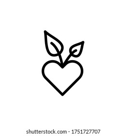 Icono de la hoja de amor al corazón. Línea simple, contorno de elementos vectores de iconos de medicina alternativa para ui y ux, sitio web o aplicación móvil