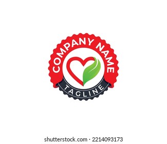 Heart Love Leaf Stamp Badge Logo Concept icon sign symbol Element Design. Natural, Health Care, Medical, Eco, Herbal Logotype. Vector illustration template