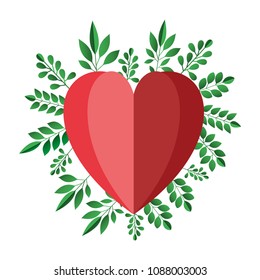heart love with leafs plant decorative