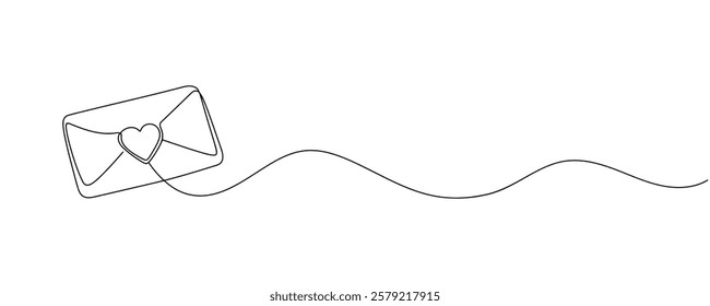 Heart love letter continuous one line art. Romantic love date relationship couple silhouette concept vector illustration