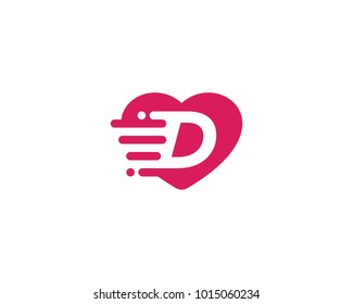 Heart Love with Letter D Logo