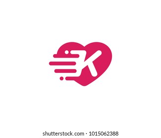 Heart Love with Letter K Logo