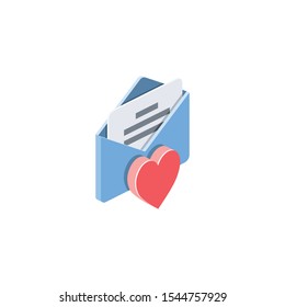 Heart love letter message. Heart love letter message. Vector 3d isometric, color web icon, new flat style. Creative illustration design, idea for infographics.