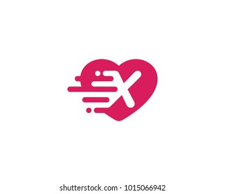 Heart Love with Letter X Logo