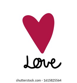 Heart and Love lettering. Valentines day greeting card. Vector illustration EPS 10.