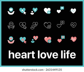 heart love life, Love, friendship, care and charity concept editable stroke outline icons set isolated on white background flat vector illustration. Pixel perfect.	

