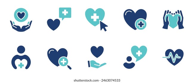 heart love life icon set health care cross for charity support donation sign vector illustration