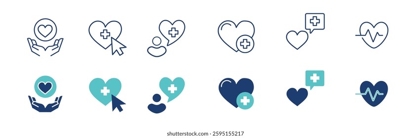 heart love life icon vector set health medical help charity support donation care sign illustration.