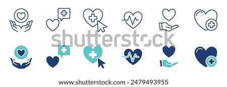 heart love life icon vector set health medical help charity support donation care sign illustration