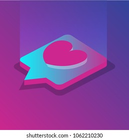 heart, love or like button icon with isometric style and futuristic vibrant color. Social media icon.