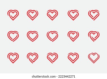 Heart Love Linear Logo Bundle Set Concept sign icon symbol Element Design. Health Care, Valentine's Day, Medical Logotype. Vector illustration logo template