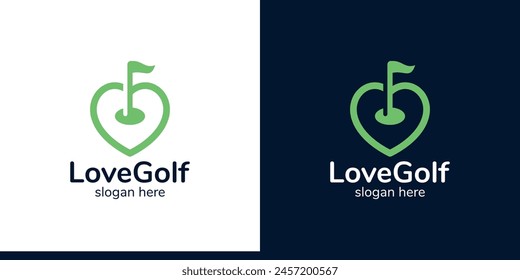 Diseño de logotipo de amor de corazón con diseño de golf símbolo gráfico icono Vector.