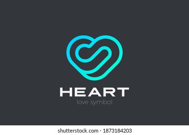 Heart Love Logo design vector template Linear Outline style. Valentines day Romantic dating Charity Donation Logotype concept icon.