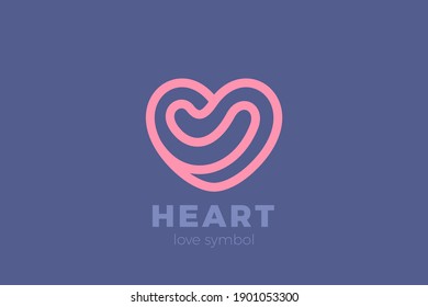 Heart Love Logo design vector template Linear Outline style. Valentines day Romantic dating Charity Donation Logotype concept icon.