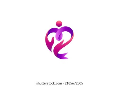 heart or love logo with hand and people shape, good for human social care, charity or foundation and healthcare or medical