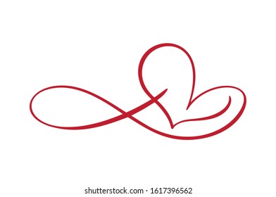 Heart love logo with Infinity sign. Design flourish element for valentine card. Vector illustration. Romantic symbol wedding. Template for t shirt, banner, poster.