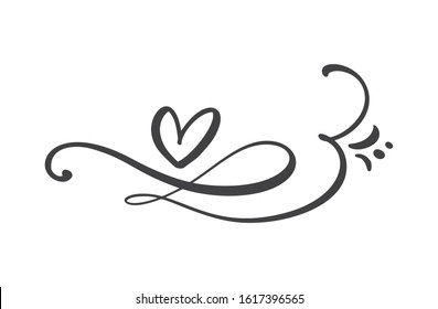 Heart love logo with Infinity sign. Design flourish element for valentine card. Vector illustration. Romantic symbol wedding. Template for t shirt, banner, poster.