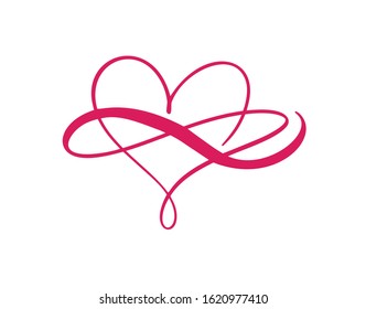 Heart love logo with Infinity sign. Design flourish element for valentine card. Vector illustration. Romantic symbol wedding. Template for t shirt, banner, poster.