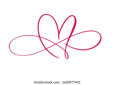 Heart love logo with Infinity sign. Design flourish element for valentine card. Vector illustration. Romantic symbol wedding. Template for t shirt, banner, poster.